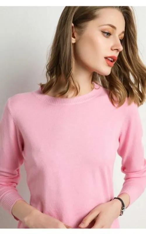 2020 Female Slim O-neck Pullover Cashmere Wool Blending Sweater Autumn