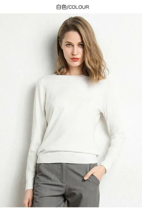 2020 Female Slim O-neck Pullover Cashmere Wool Blending Sweater Autumn