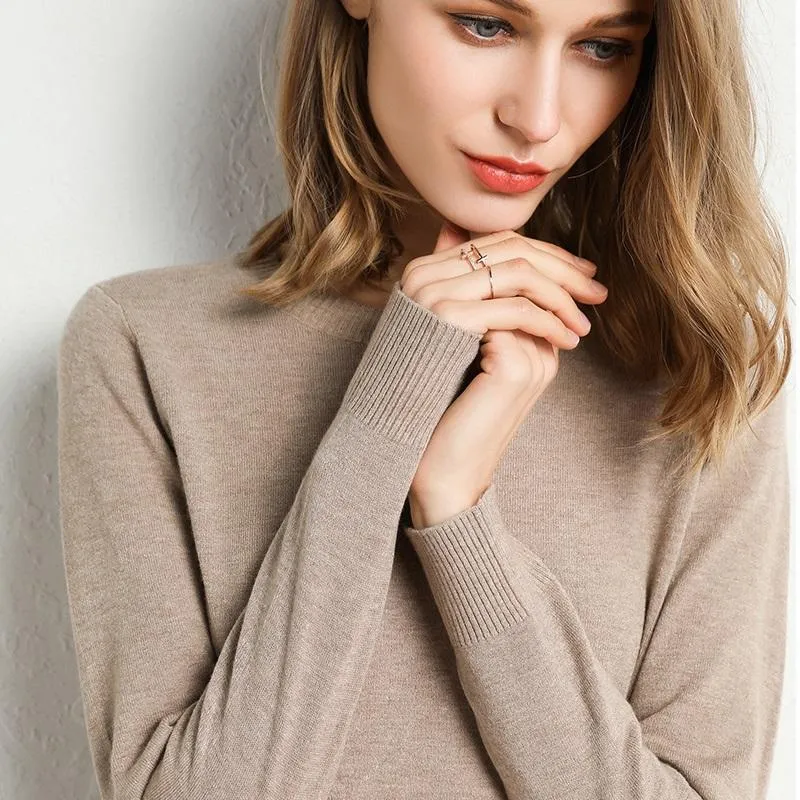 2020 Female Slim O-neck Pullover Cashmere Wool Blending Sweater Autumn