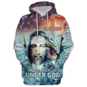 America One Nation Under God Hoodie - Jesus Christ Lion Of Judah American Flag Hoodie - Men & Women Christian Hoodie - 3D Printed Hoodie