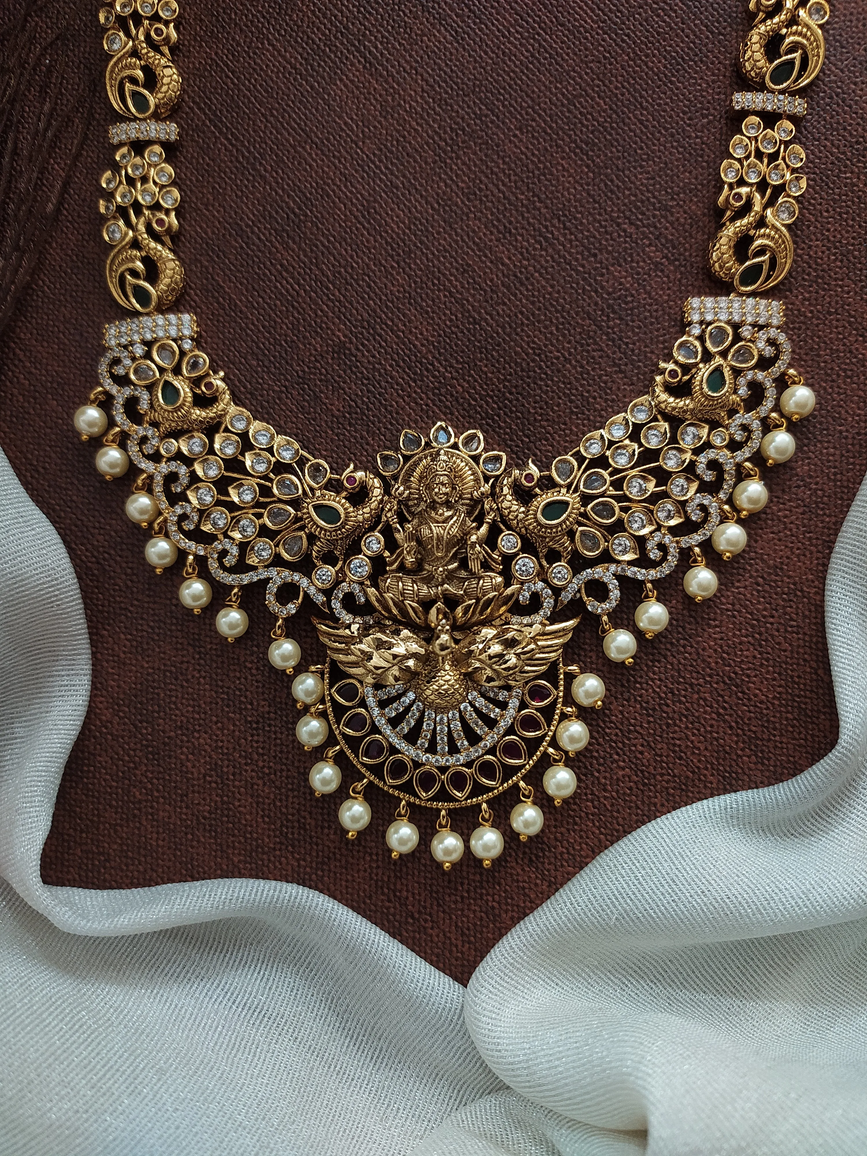 Antique Lakshmi Long Haram Set ~ Crafted with Zircon and Kundan Stones