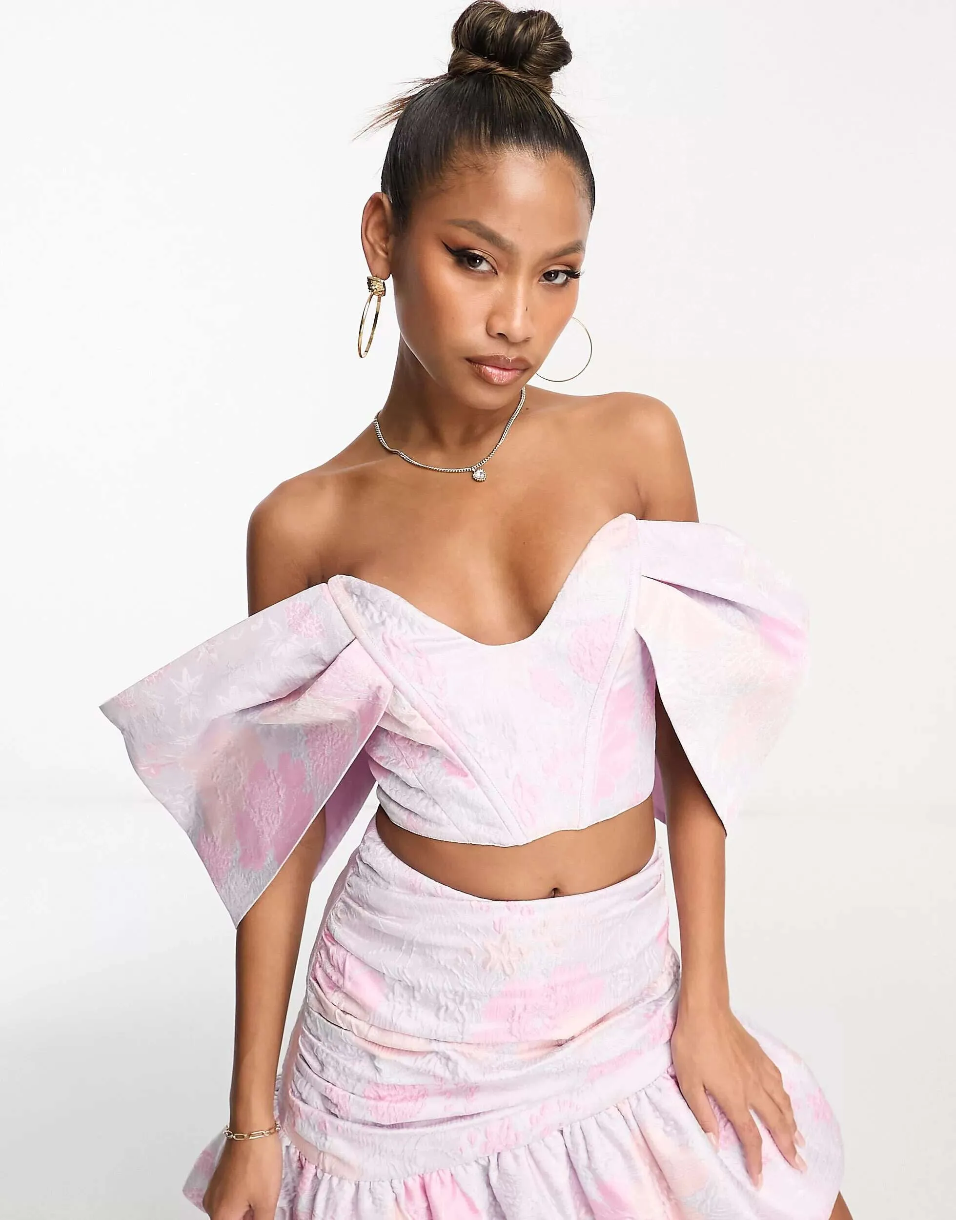 ASOS LUXE Coord Sweet Heart Corset Crop Top in Pastel Jacquard