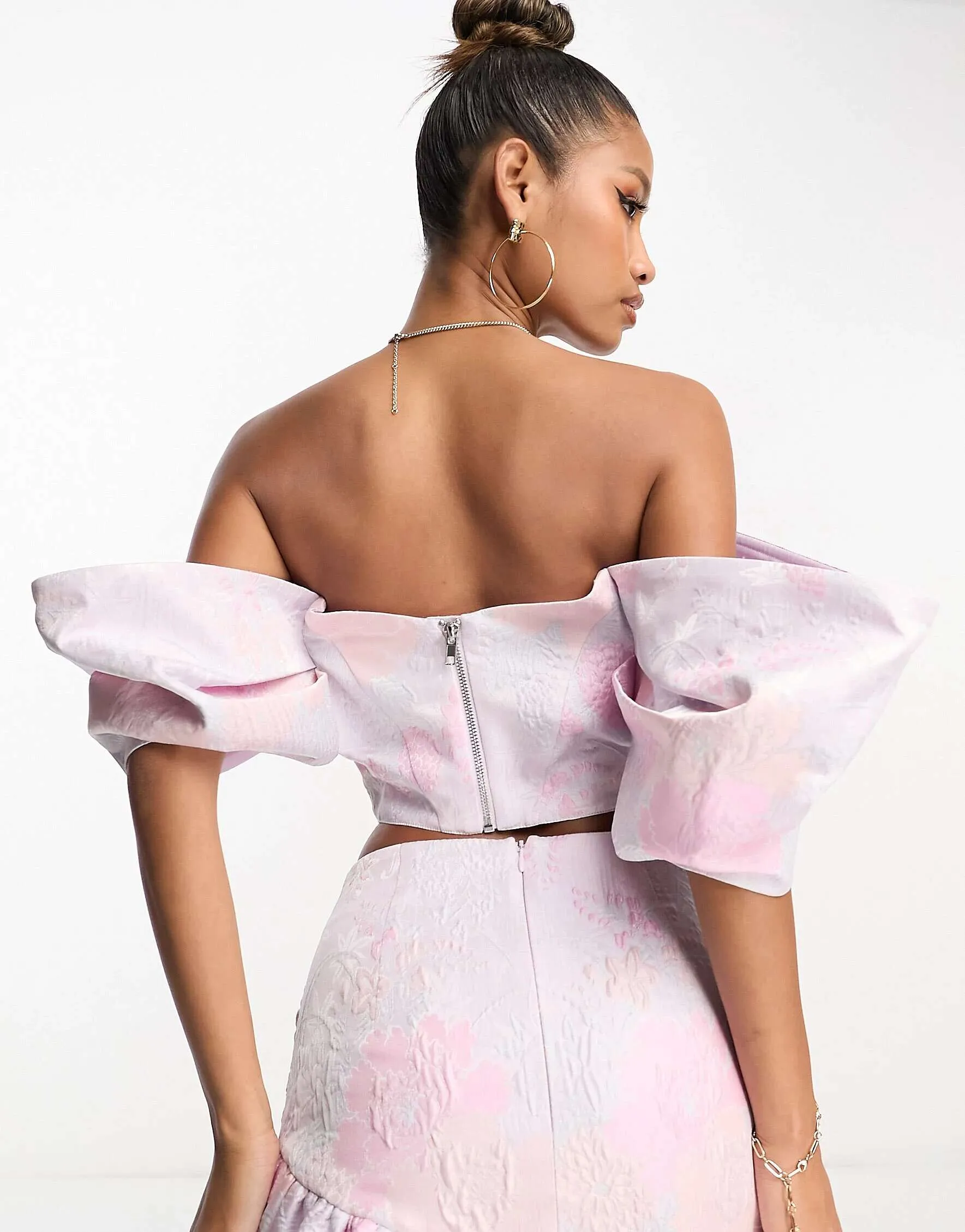 ASOS LUXE Coord Sweet Heart Corset Crop Top in Pastel Jacquard