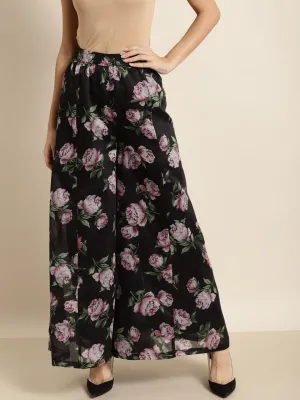 Black & Pink Floral Kali Palazzo Pants