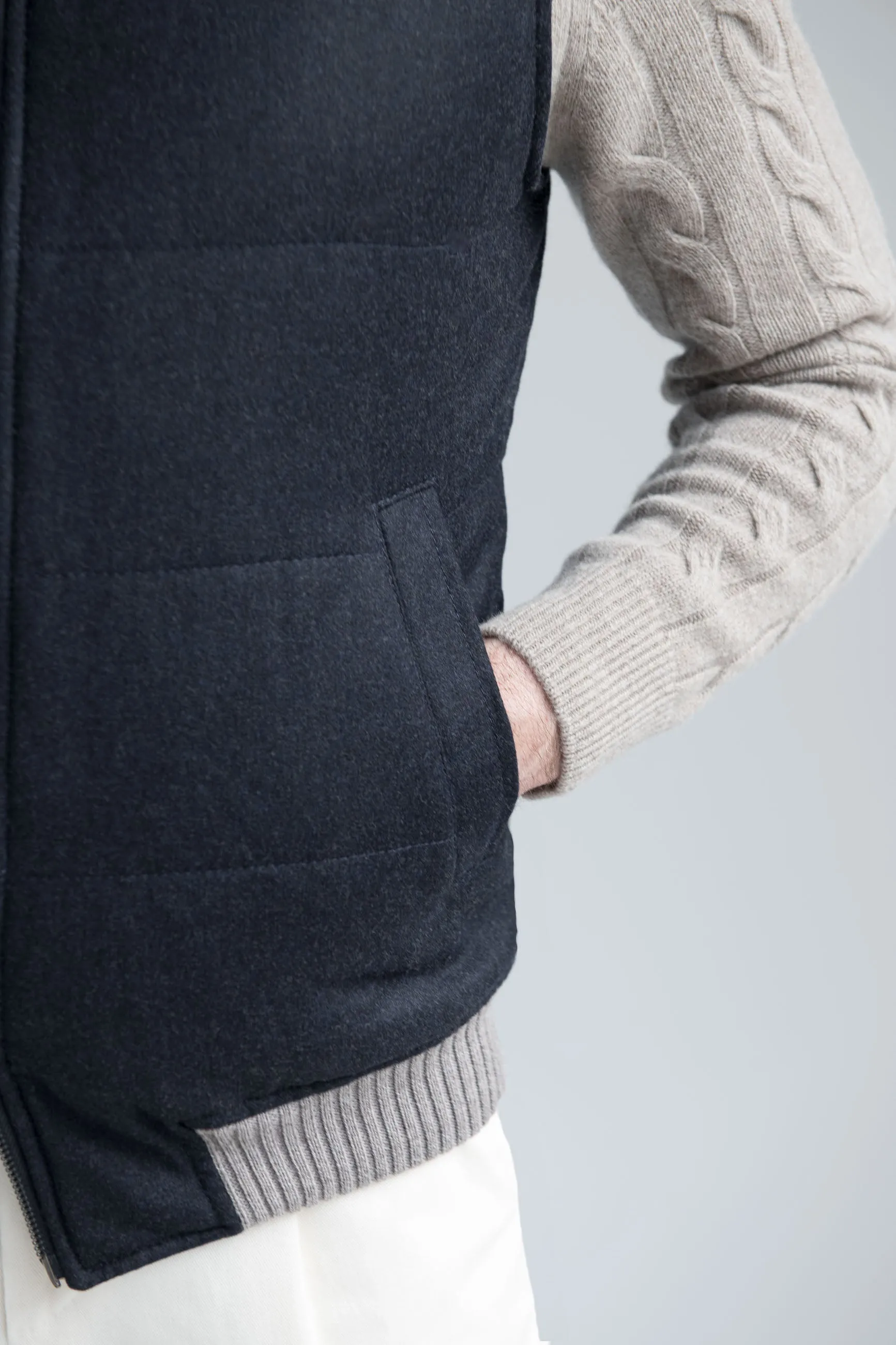 Blue down vest in Loro Piana wool & cashmere – Made in Italy