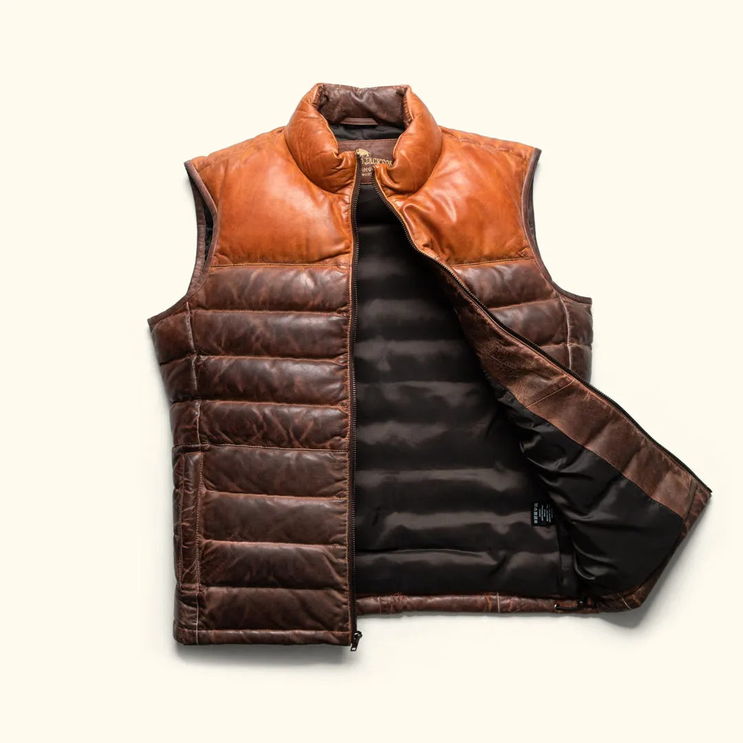 Bridger Leather Down Vest | Tan & Brown