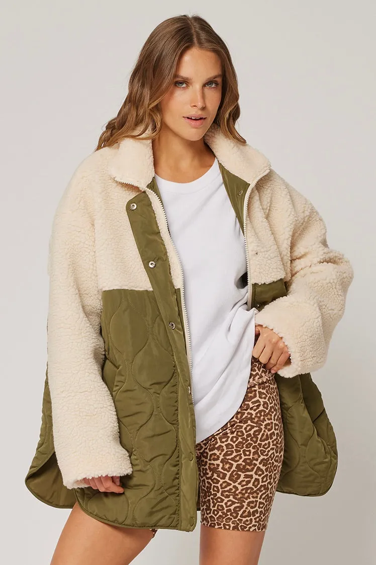 Brielle Cream Khaki Sherpa Quilted Jacket