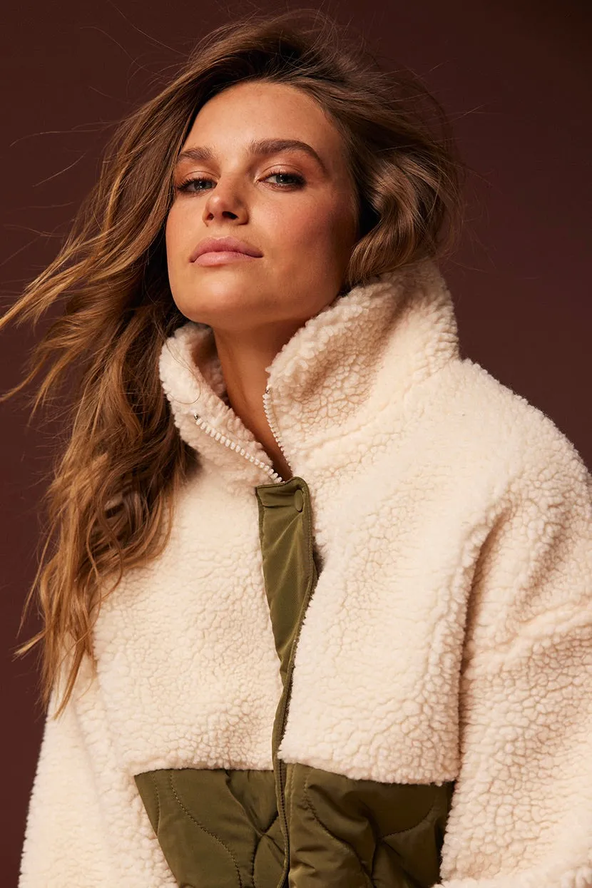 Brielle Cream Khaki Sherpa Quilted Jacket