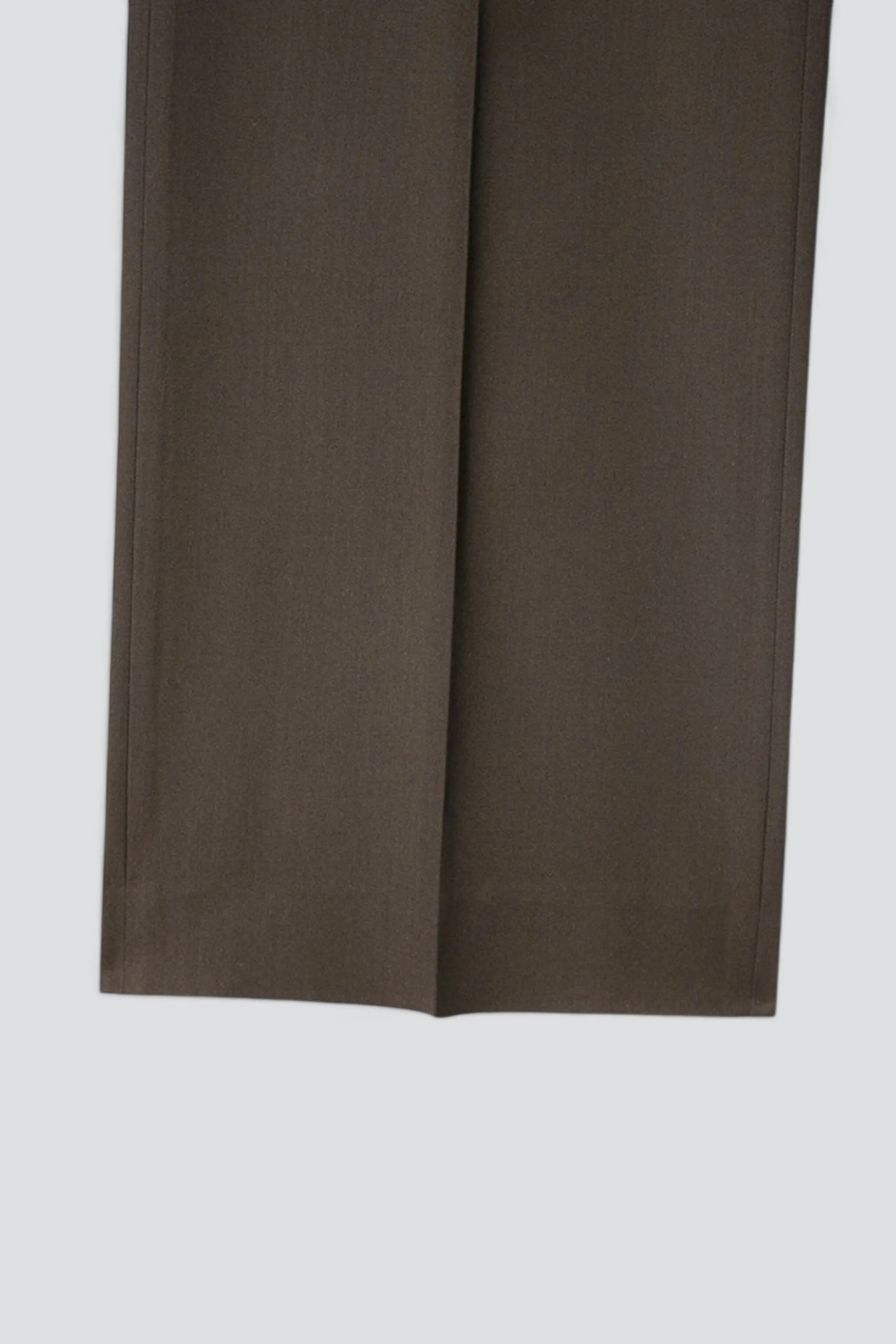 Brown Wool Twill Pleated Wide Trousers