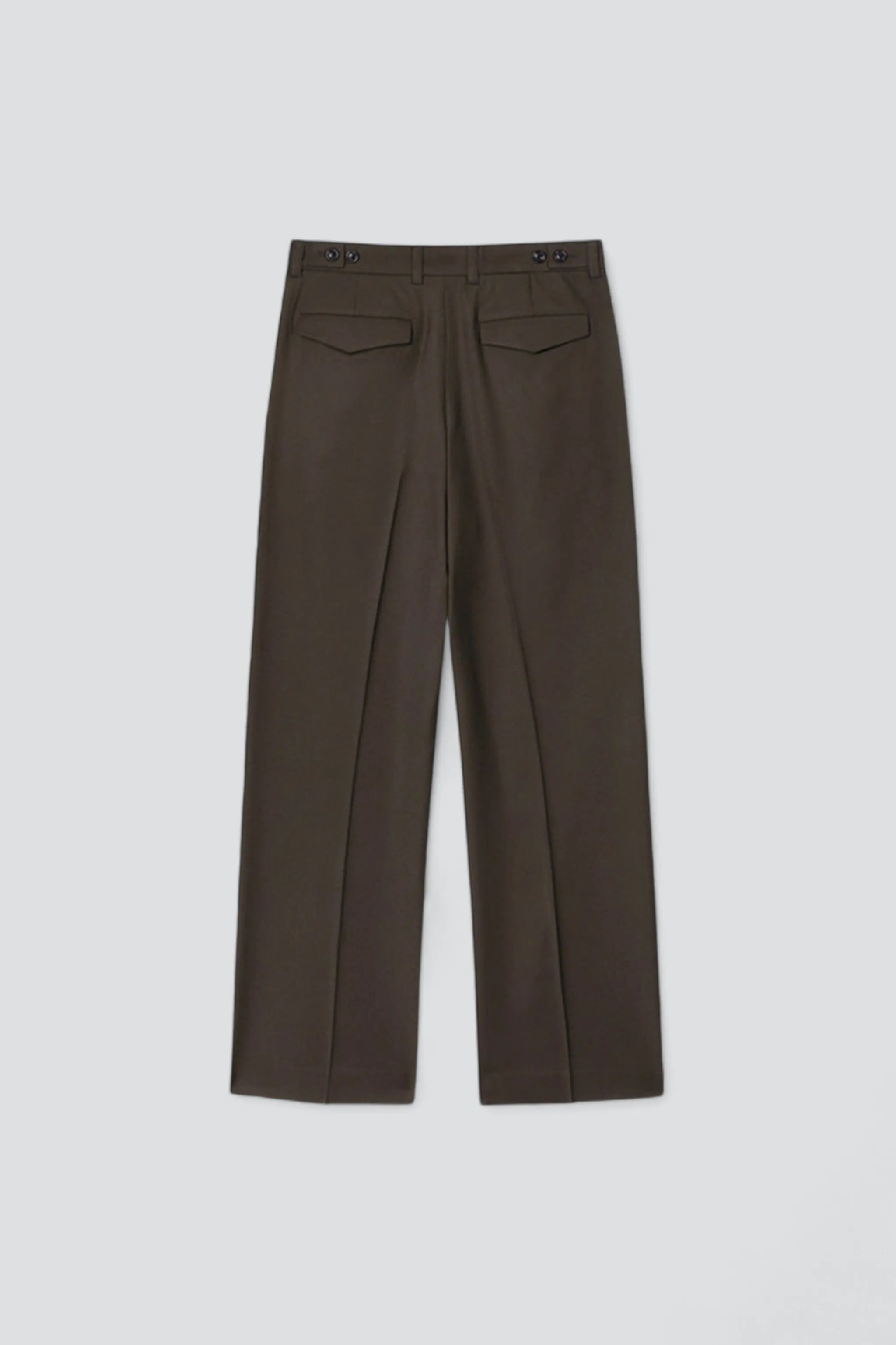 Brown Wool Twill Pleated Wide Trousers