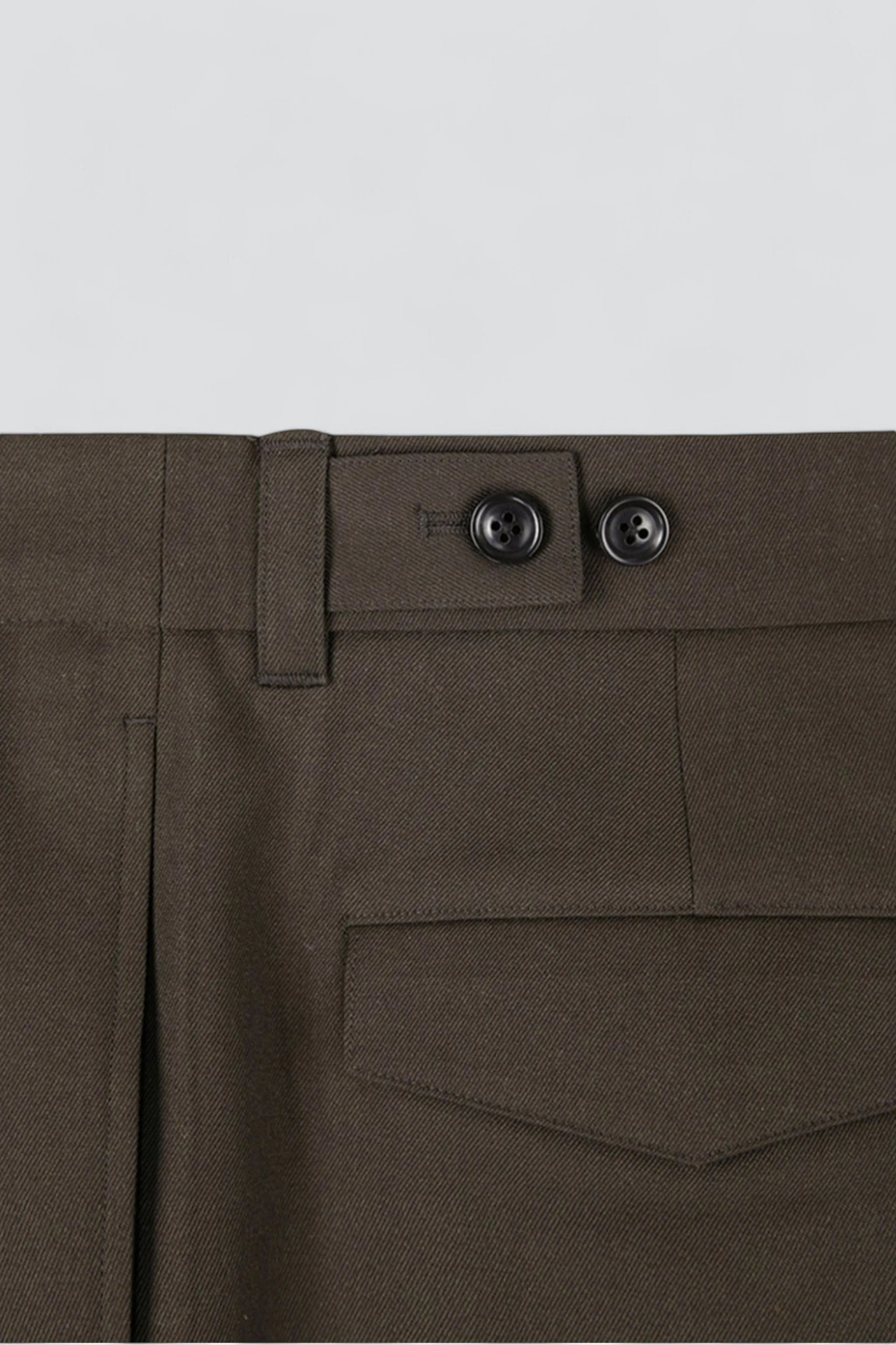 Brown Wool Twill Pleated Wide Trousers