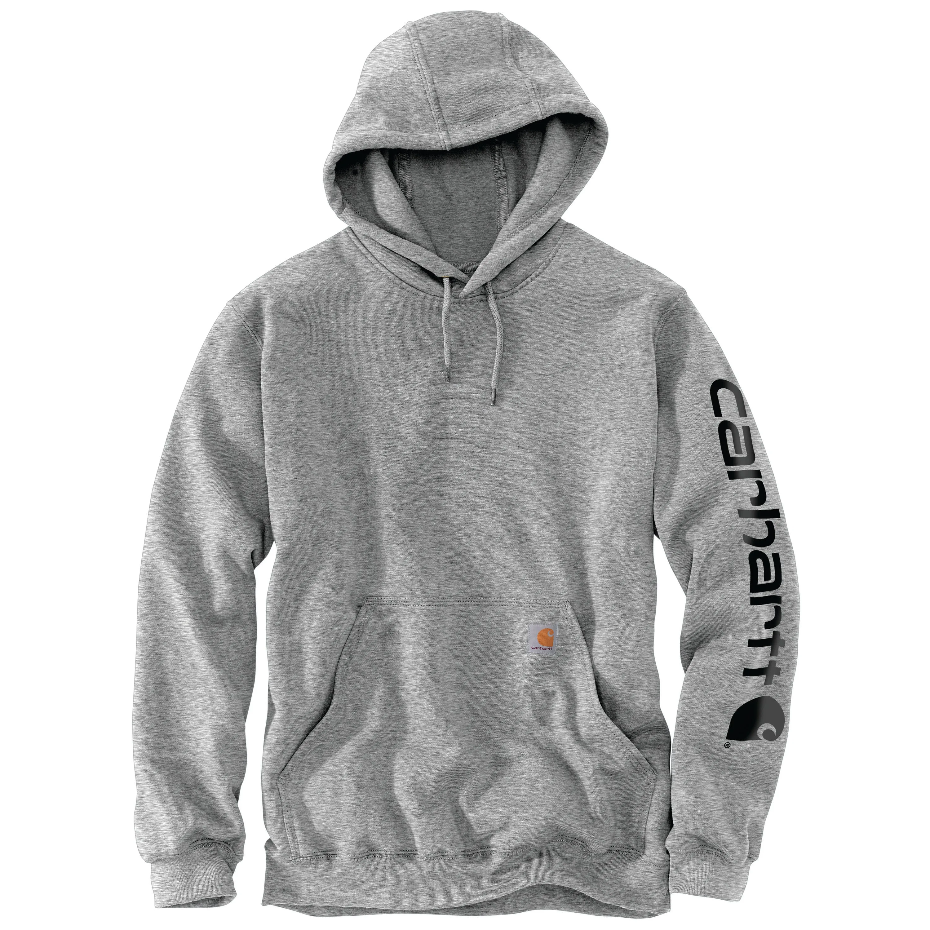 Carhartt Men's Signature Logo Hooded Pullover Sweatshirt_Heather Grey/Black