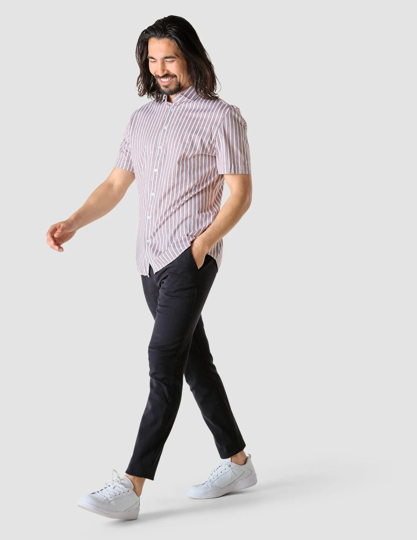 Classic Short-Sleeved Twill Shirt Mahogany Stripes