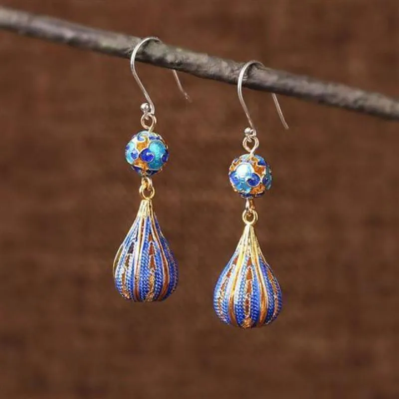 Cloisonne Ancient Style Temperament Droplet Shape Earrings