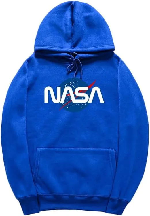 CORIRESHA Fashion NASA Logo Hoodie Long Sleeve Drawstring Kangaroo Pocket Cotton Sweatshirt