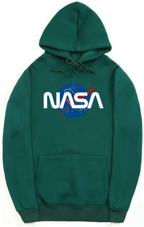 CORIRESHA Fashion NASA Logo Hoodie Long Sleeve Drawstring Kangaroo Pocket Cotton Sweatshirt