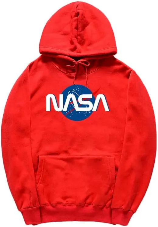 CORIRESHA Fashion NASA Logo Hoodie Long Sleeve Drawstring Kangaroo Pocket Cotton Sweatshirt