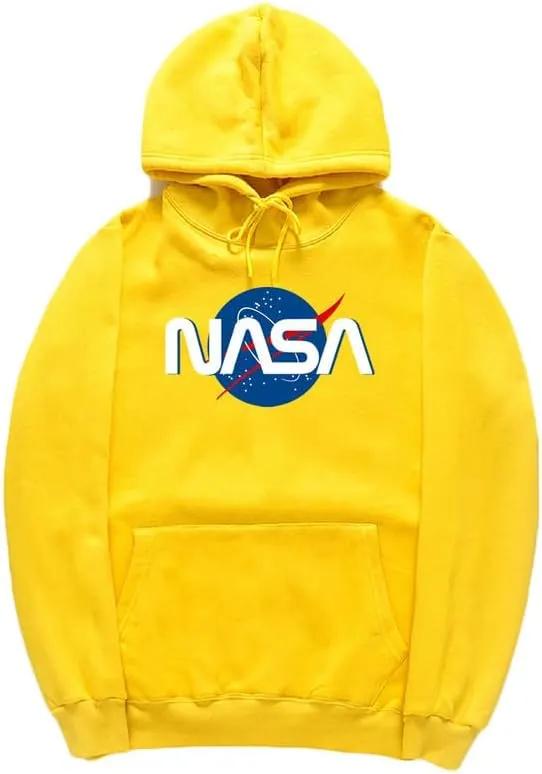 CORIRESHA Fashion NASA Logo Hoodie Long Sleeve Drawstring Kangaroo Pocket Cotton Sweatshirt