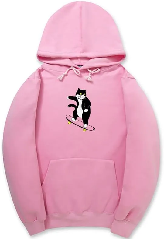 CORIRESHA Teen Cat Lover Hoodie Long Sleeve Drawstring Kangaroo Pocket Cute Skateboard Sweatshirt