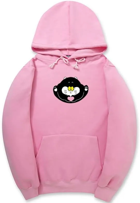 CORIRESHA Teen Cute Cat Long Sleeve Drawstring Kangaroo Pocket Hoodie Sweatshirt