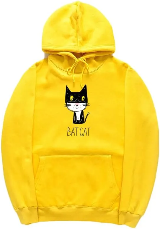 CORIRESHA Teen Funny Bat Cat Hoodie Long Sleeve Drawstring Kangaroo Pocket Cotton Sweatshirt