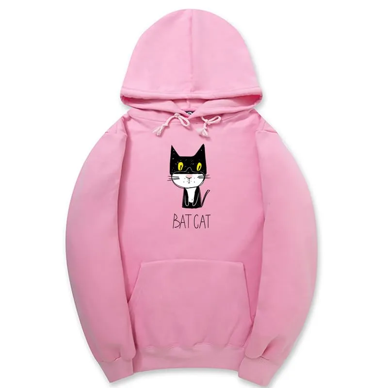 CORIRESHA Teen Funny Bat Cat Hoodie Long Sleeve Drawstring Kangaroo Pocket Cotton Sweatshirt