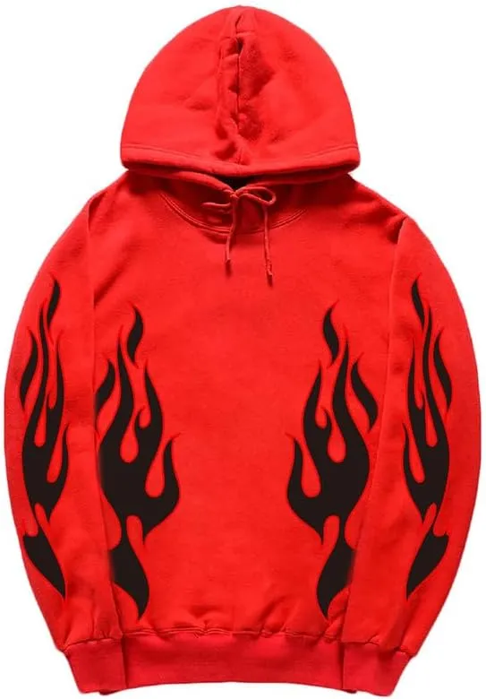 CORIRESHA Unisex Trendy Flame Hoodie Long Sleeve Drawstring Casual Y2K Aesthetic Sweatshirt