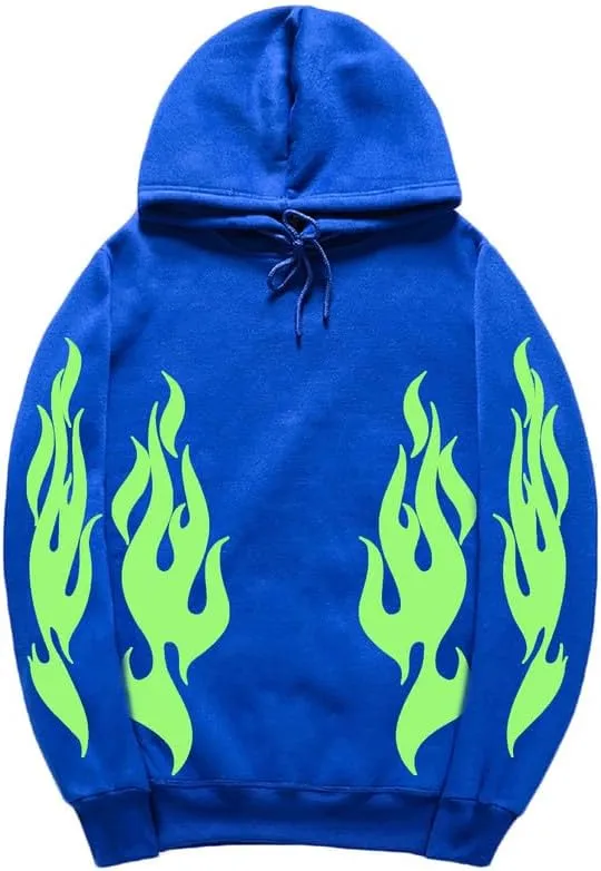 CORIRESHA Unisex Trendy Flame Hoodie Long Sleeve Drawstring Casual Y2K Aesthetic Sweatshirt