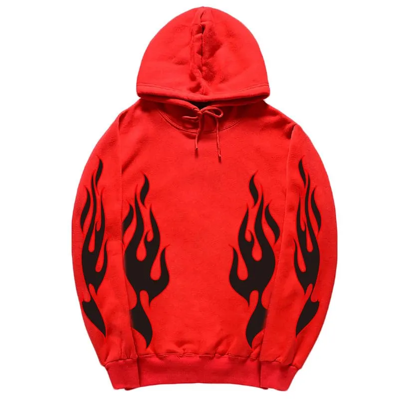 CORIRESHA Unisex Trendy Flame Hoodie Long Sleeve Drawstring Casual Y2K Aesthetic Sweatshirt