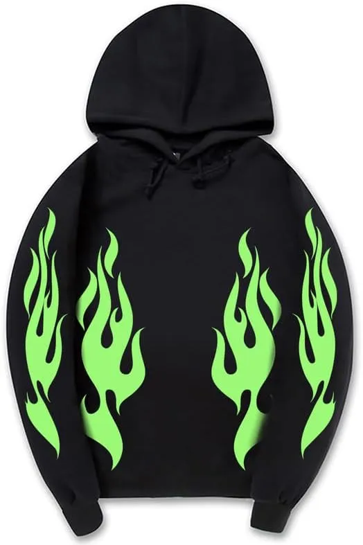 CORIRESHA Unisex Trendy Flame Hoodie Long Sleeve Drawstring Casual Y2K Aesthetic Sweatshirt