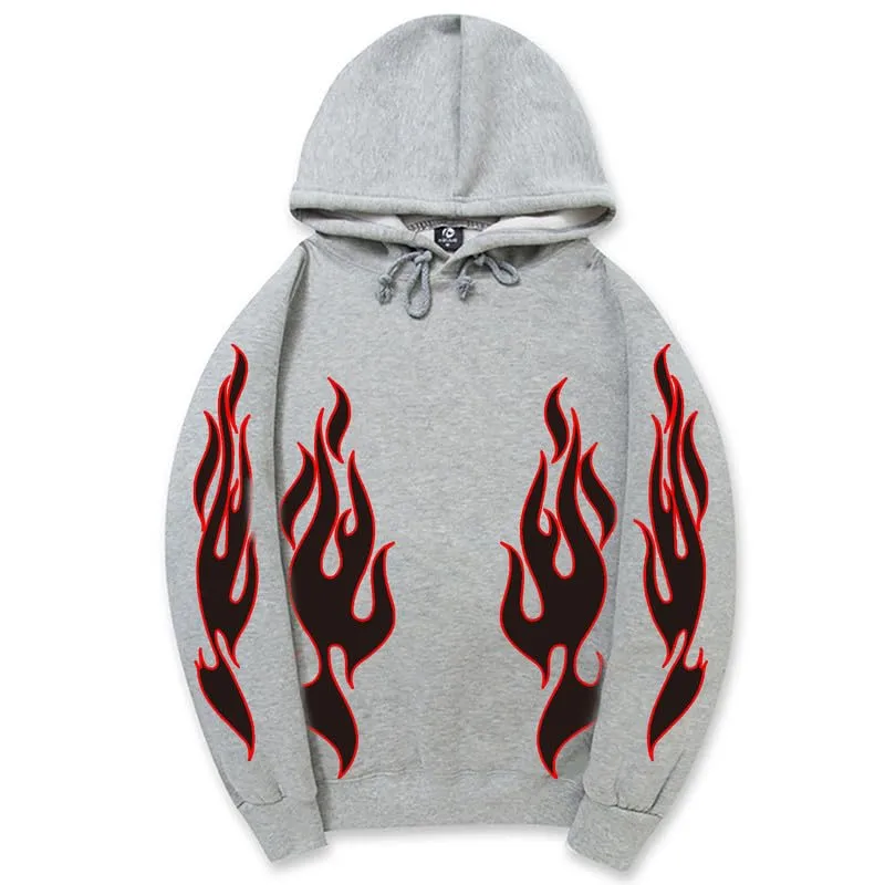 CORIRESHA Unisex Trendy Flame Hoodie Long Sleeve Drawstring Casual Y2K Aesthetic Sweatshirt