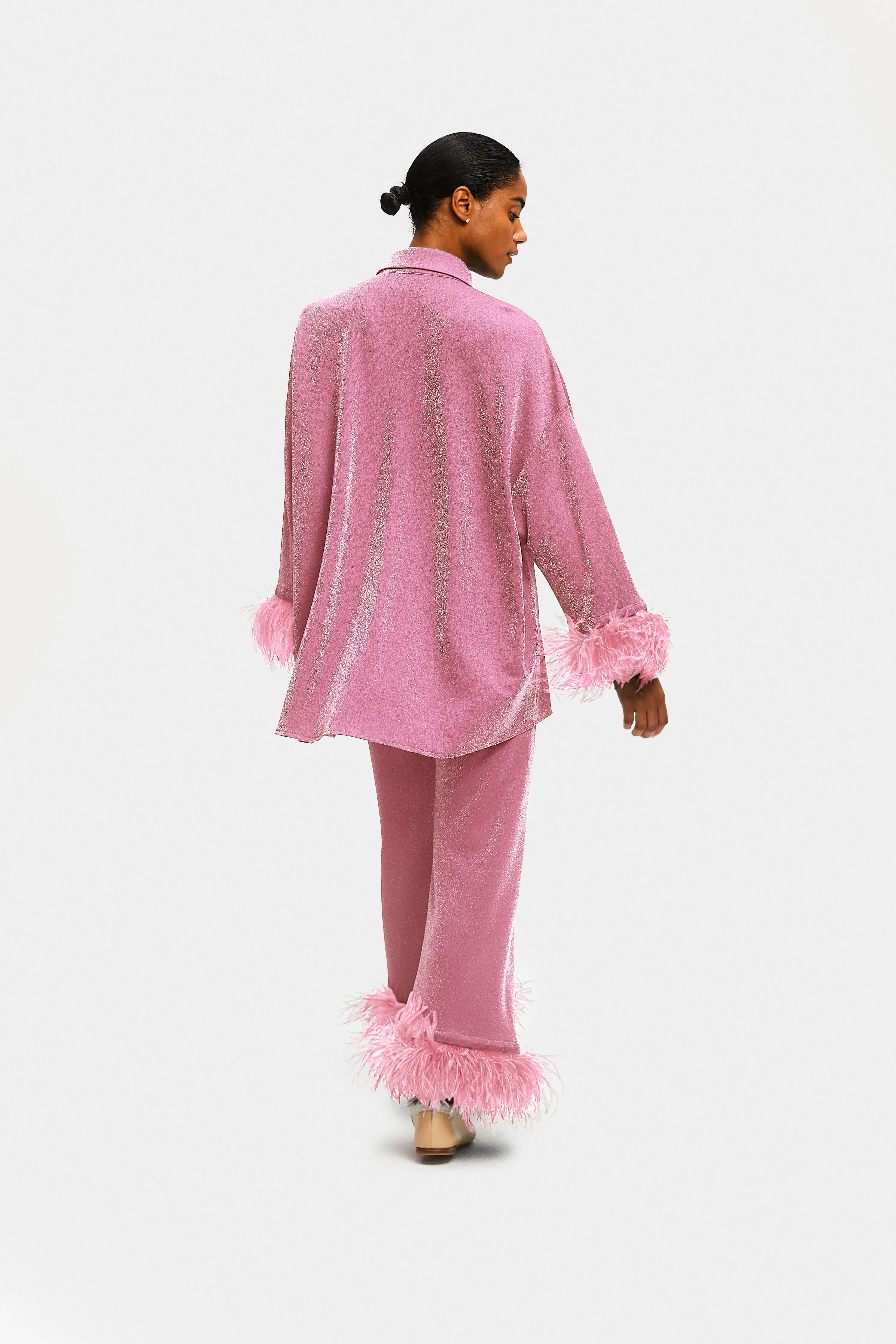 Cosmos Oversized Lurex Pajama Set in Pink