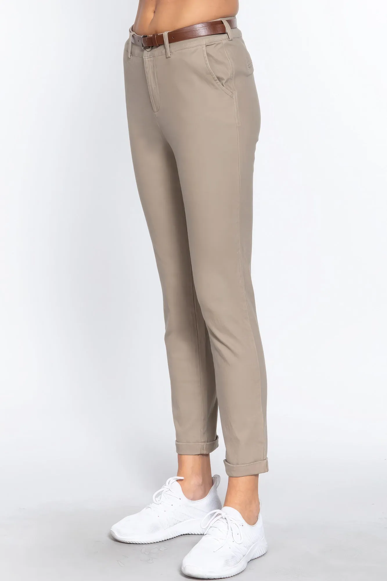 Cotton-span Twill Belted Long Pants