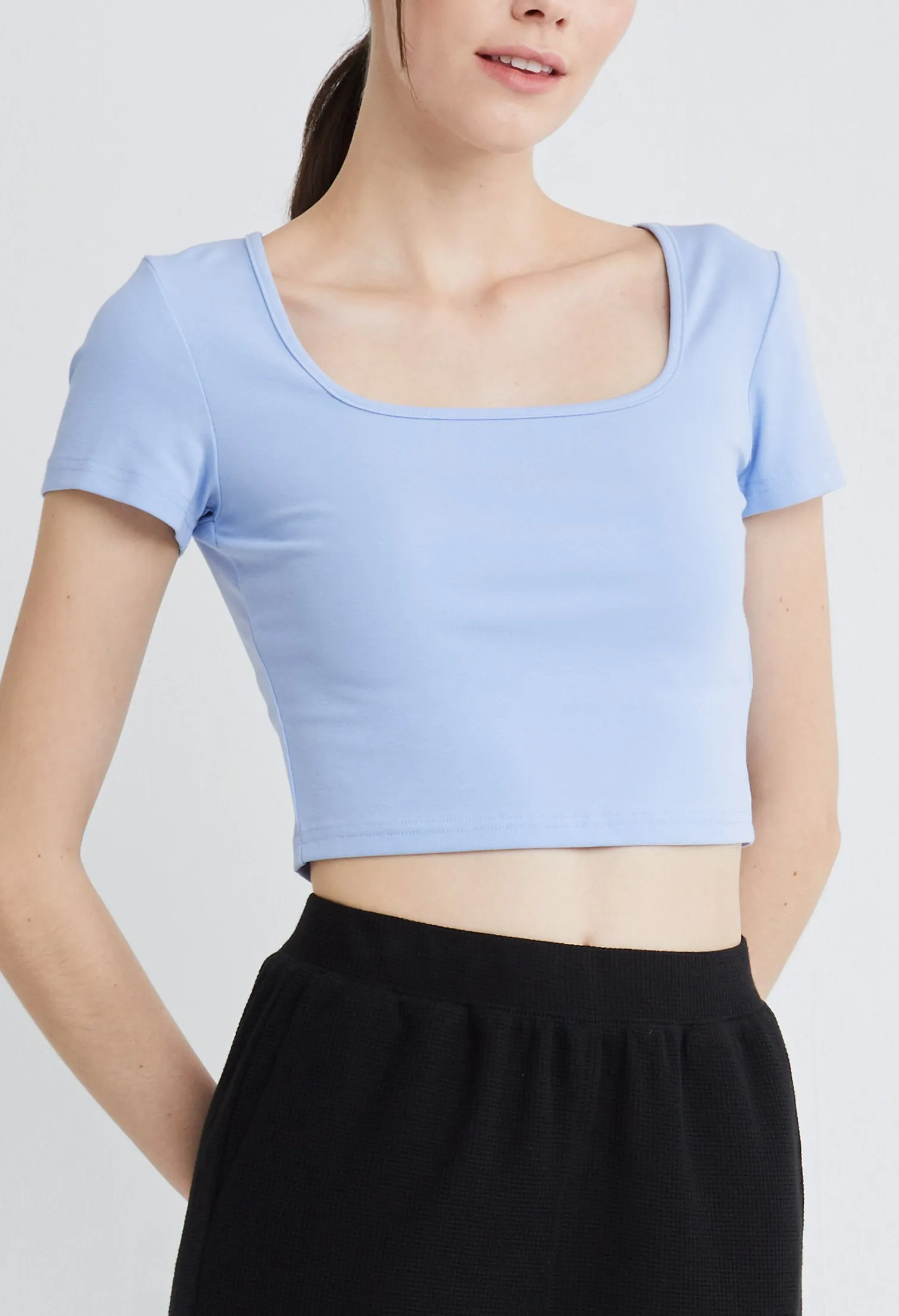 Cropped Basic Knit Fitted Top