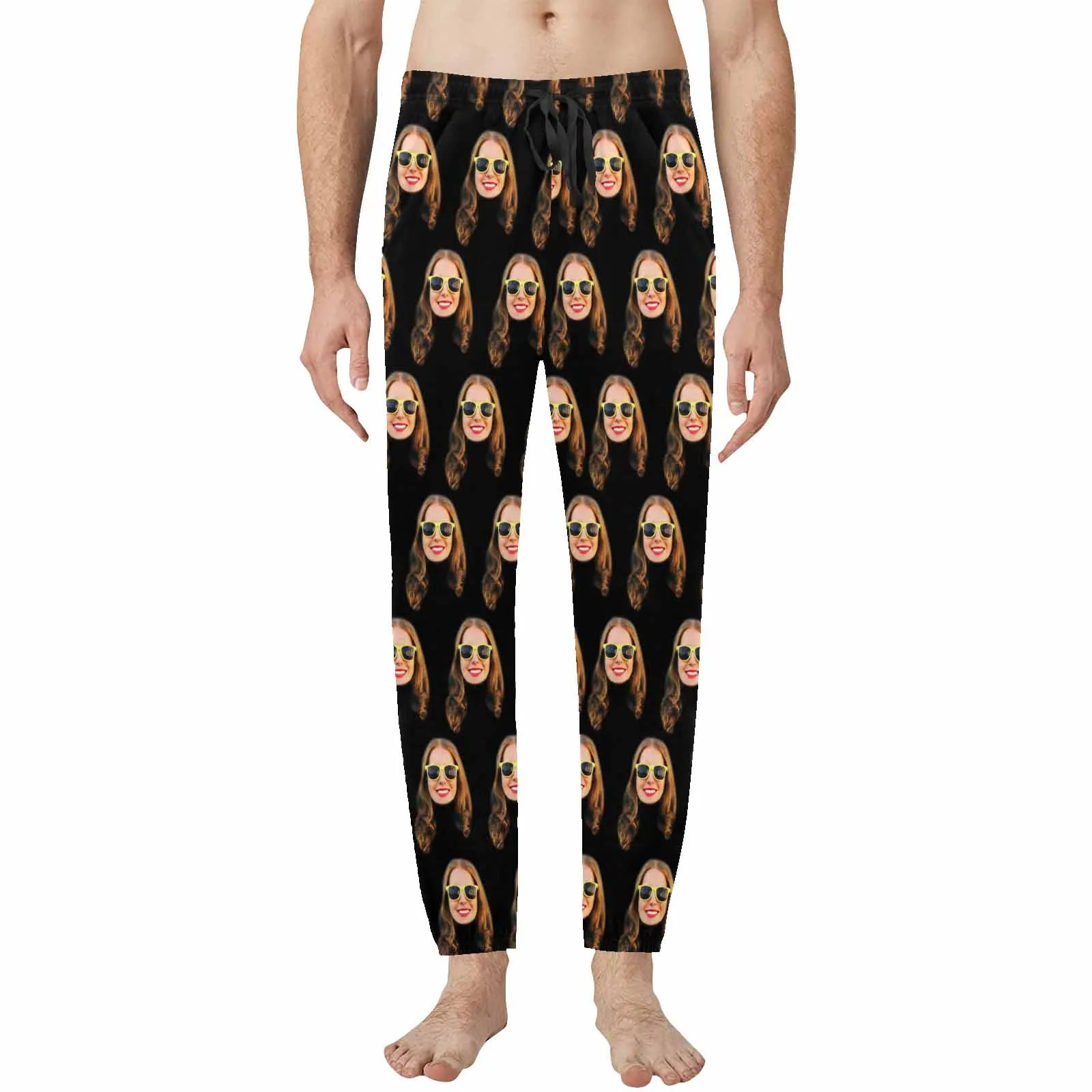 Custom Face Black Sleepwear Personalized Men's Slumber Party Long Pajama Pants