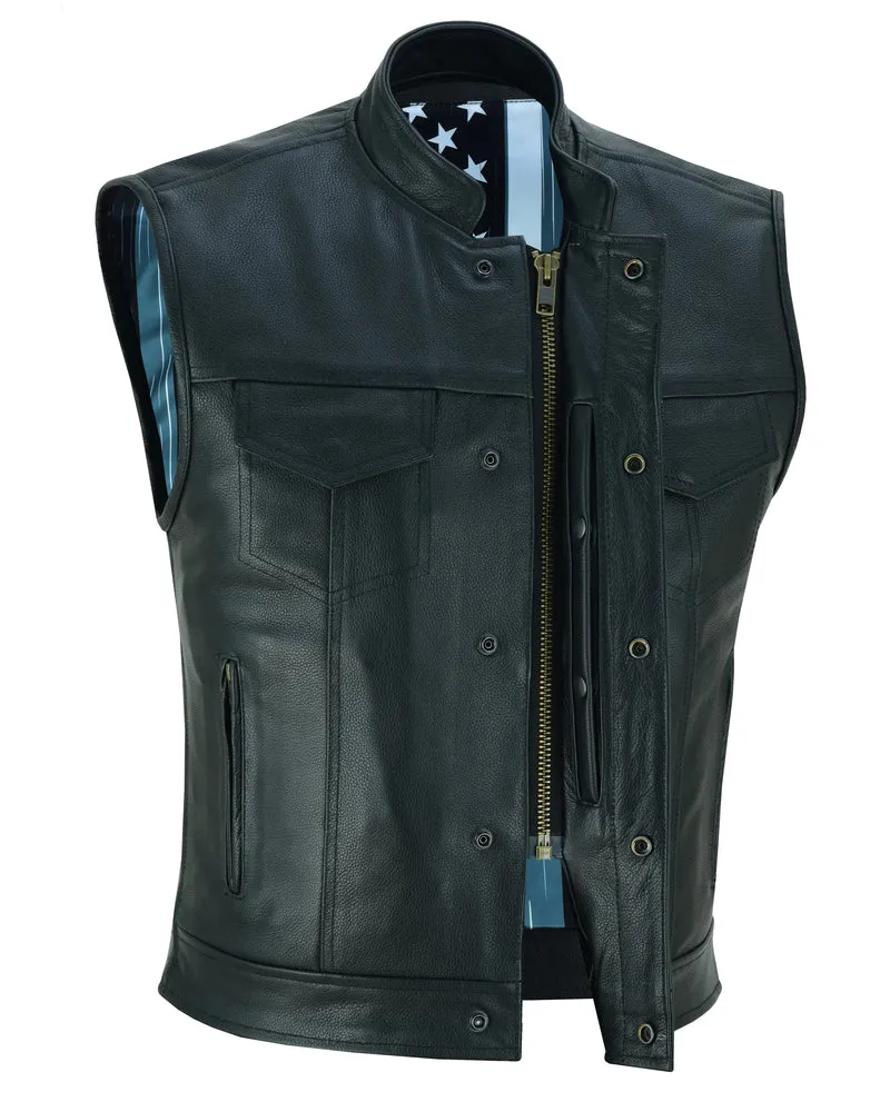 DS193 Men's Skull and Flag Lining Leather Vest "The Private"