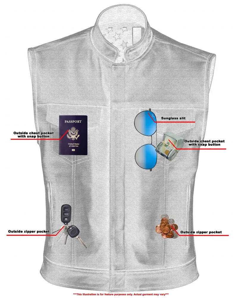 DS193 Men's Skull and Flag Lining Leather Vest "The Private"