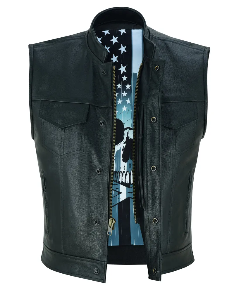 DS193 Men's Skull and Flag Lining Leather Vest "The Private"