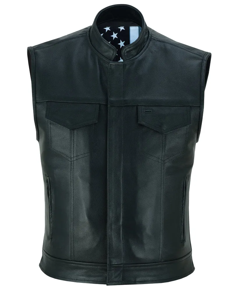 DS193 Men's Skull and Flag Lining Leather Vest "The Private"