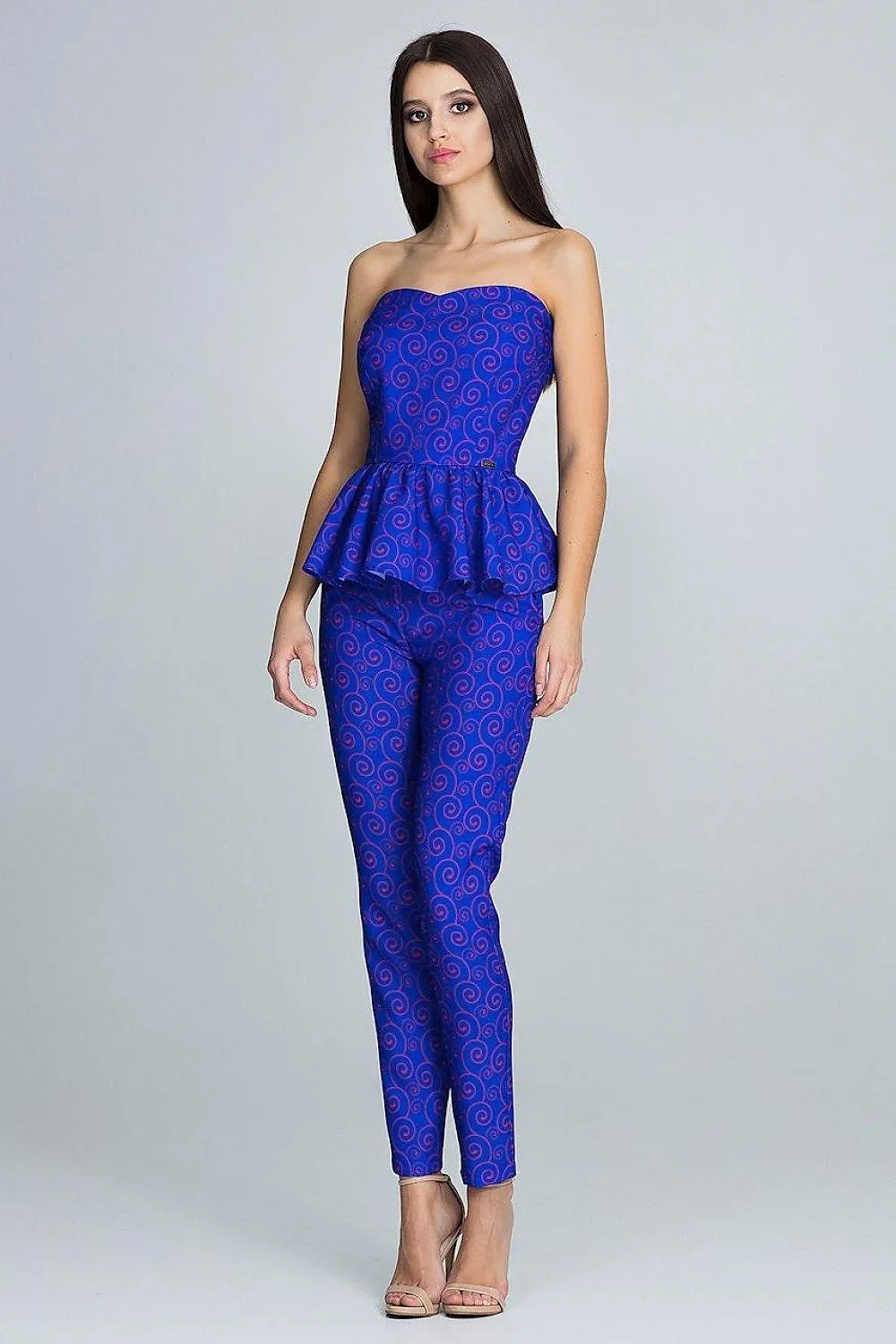 Elegant Frilled Corset with Tailored Trouser Ensemble