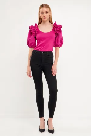 Endless Rose - Mixed Media Ruffle Detail Fitted Top