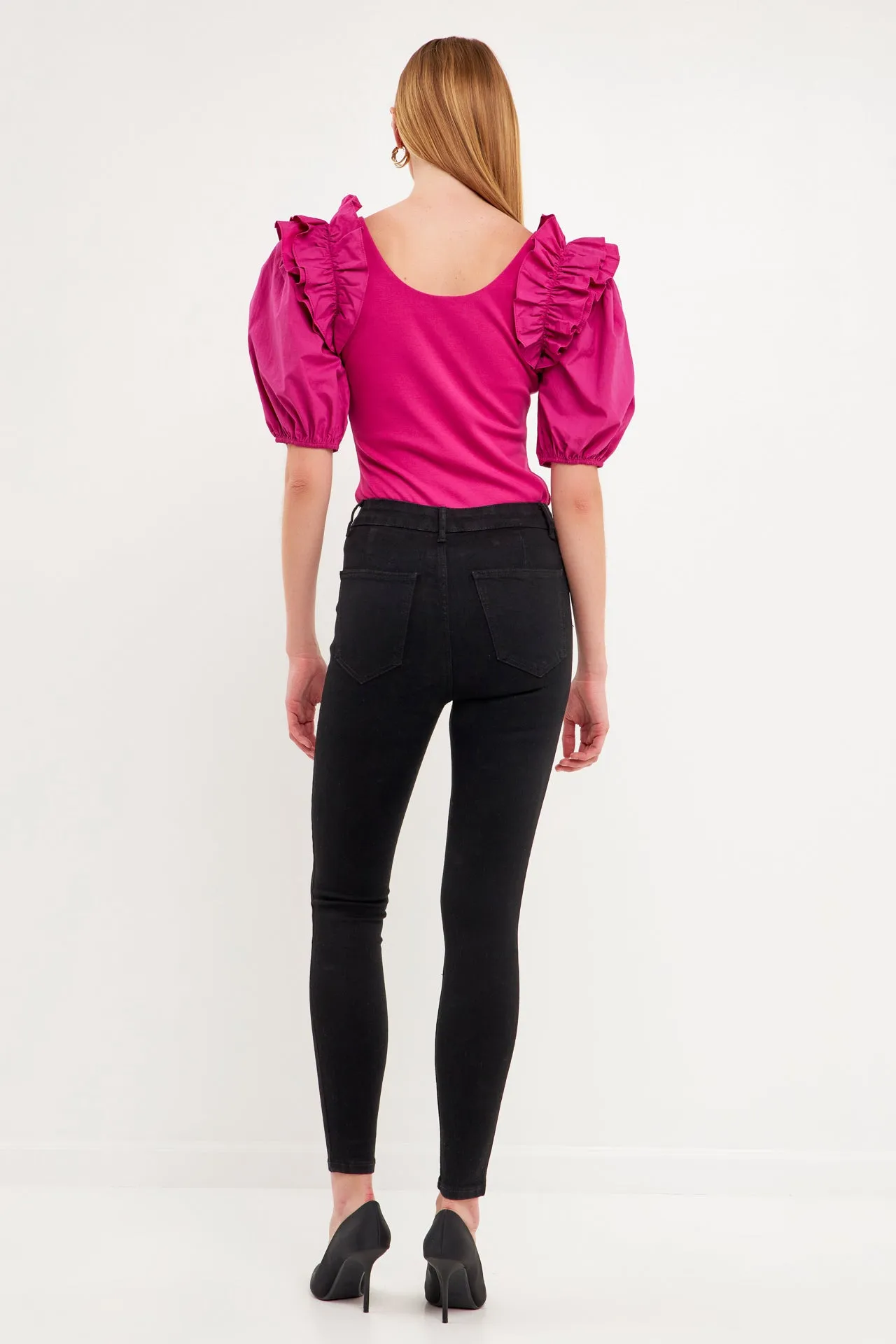 Endless Rose - Mixed Media Ruffle Detail Fitted Top