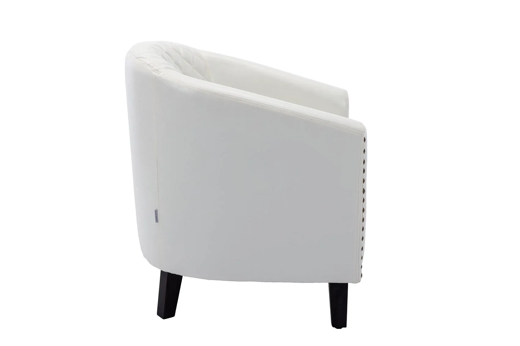 Fablise Accent Barrel Armchair with Nailheads in White Faux Leather