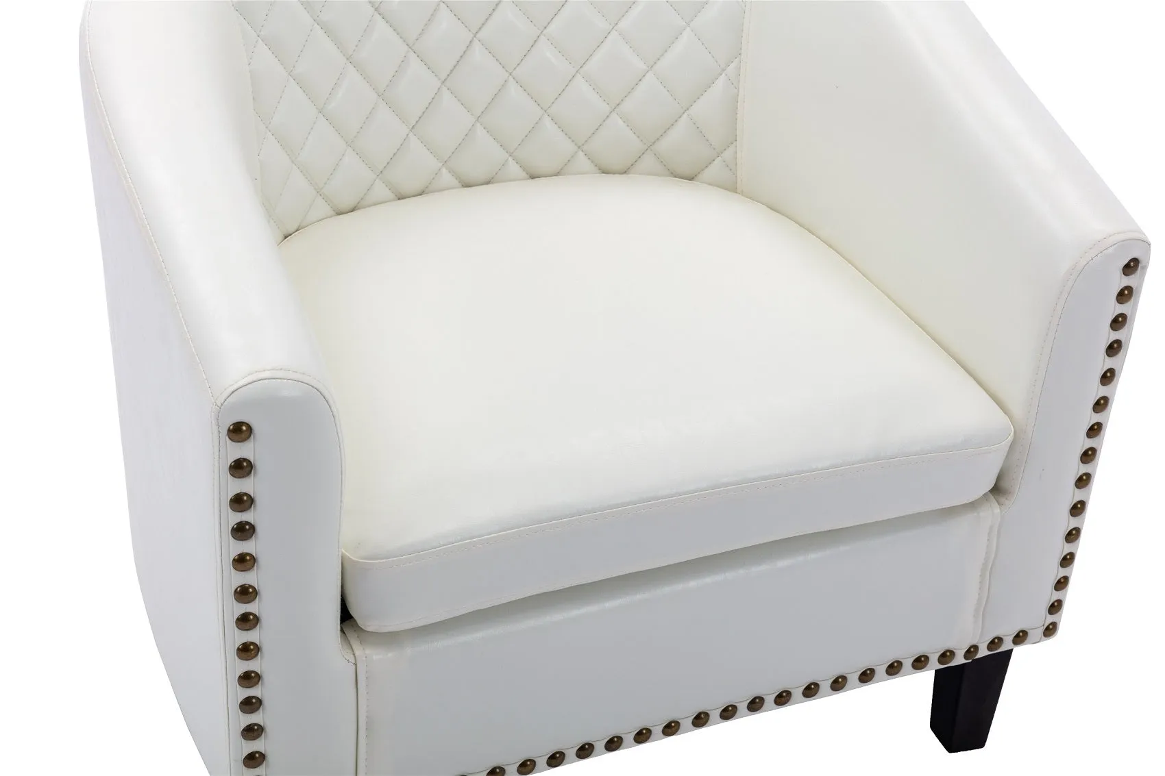 Fablise Accent Barrel Armchair with Nailheads in White Faux Leather