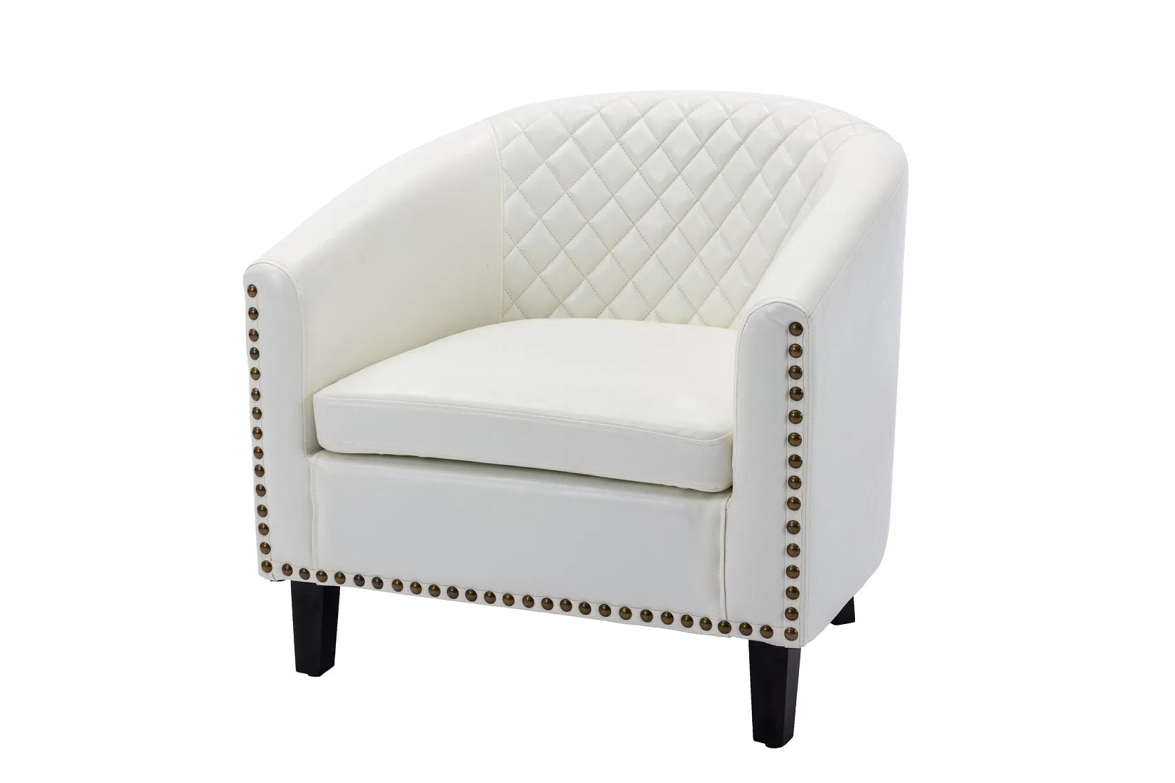 Fablise Accent Barrel Armchair with Nailheads in White Faux Leather