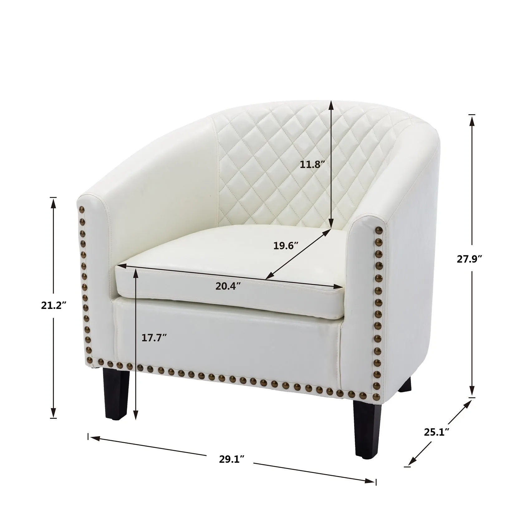 Fablise Accent Barrel Armchair with Nailheads in White Faux Leather