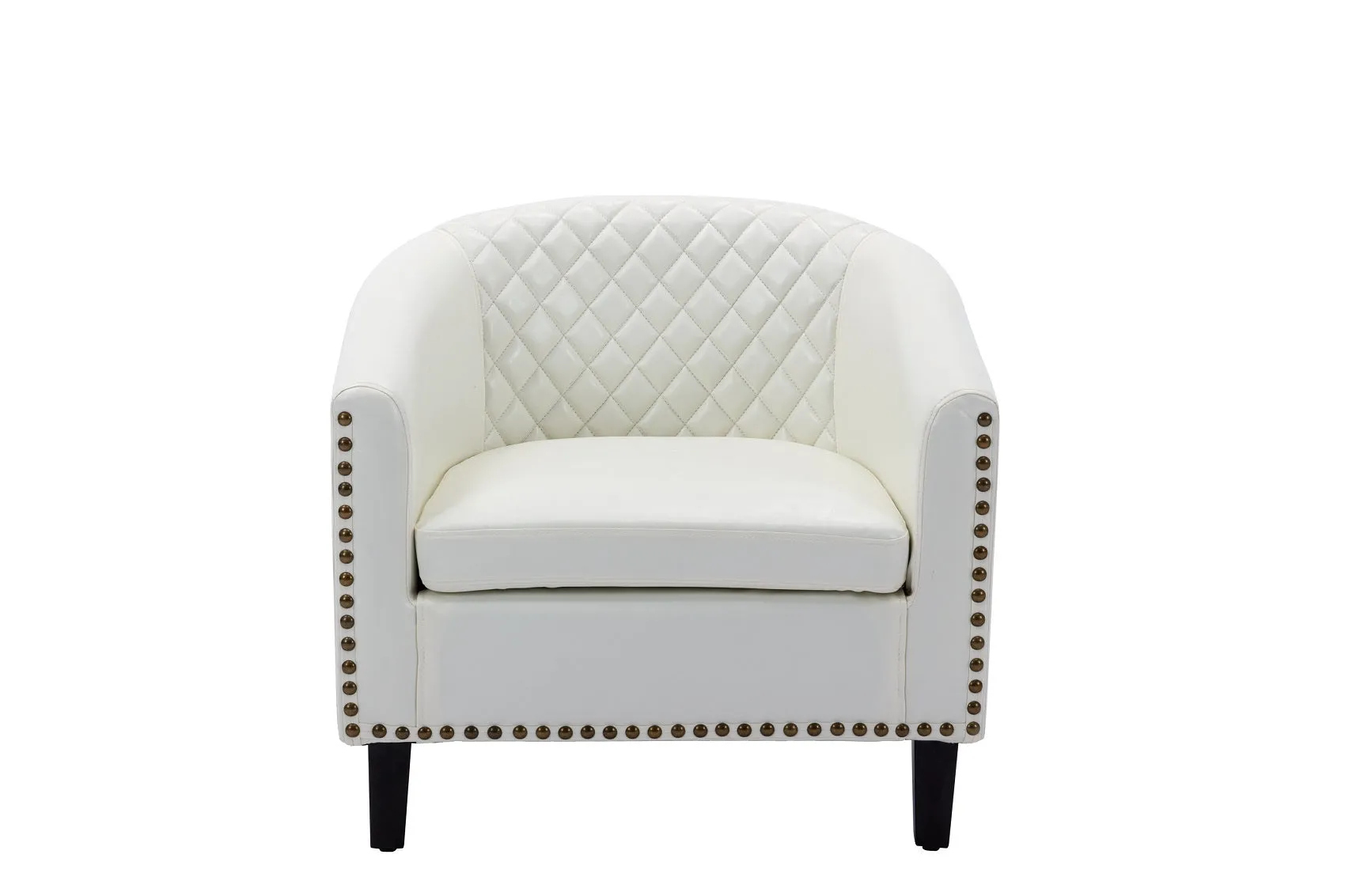 Fablise Accent Barrel Armchair with Nailheads in White Faux Leather