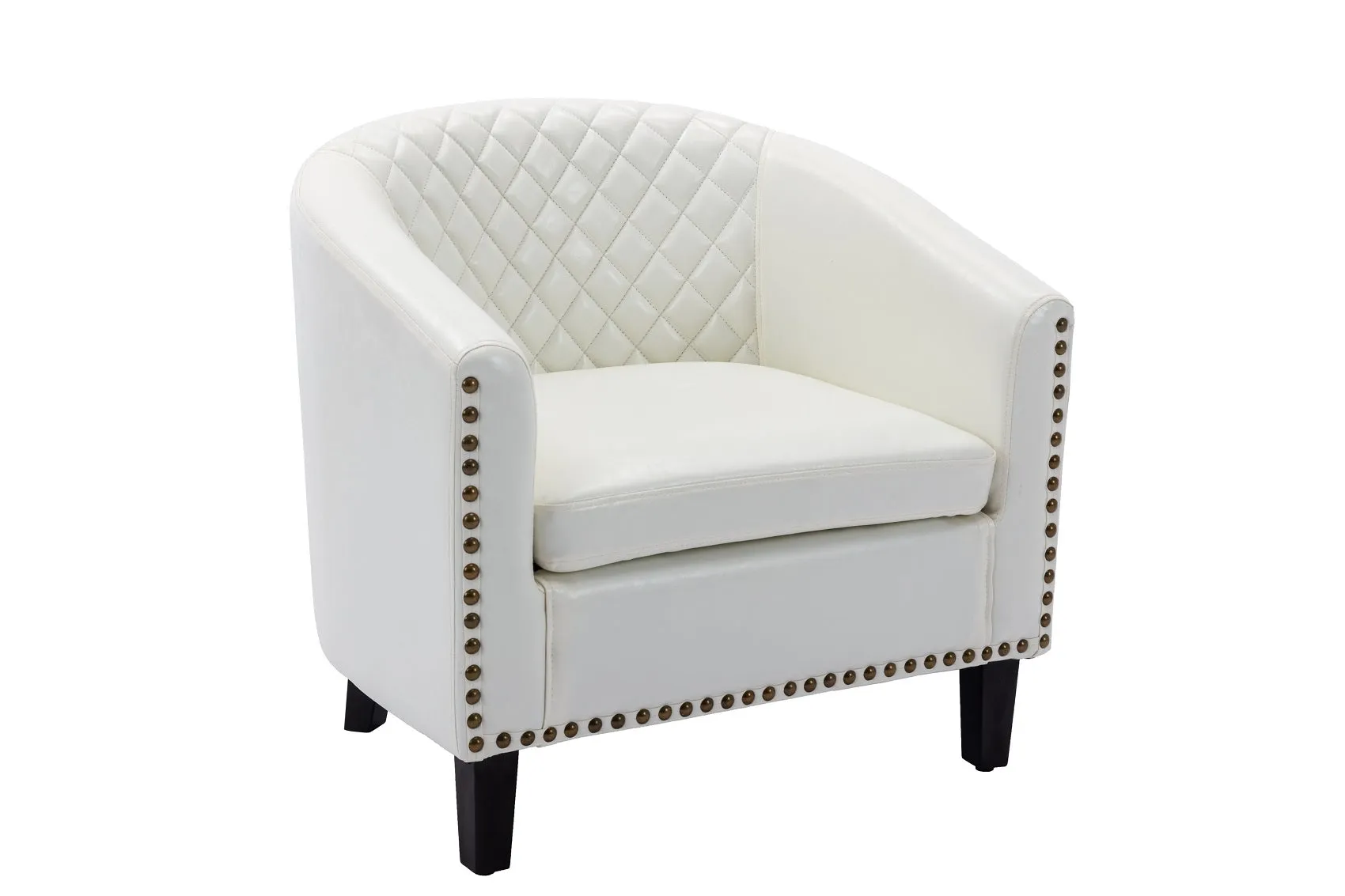 Fablise Accent Barrel Armchair with Nailheads in White Faux Leather