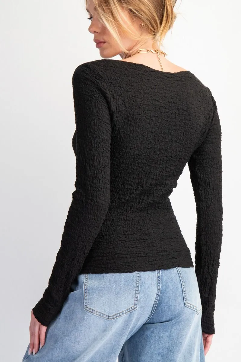 Feeling Lucky Fitted Knit Top - Black