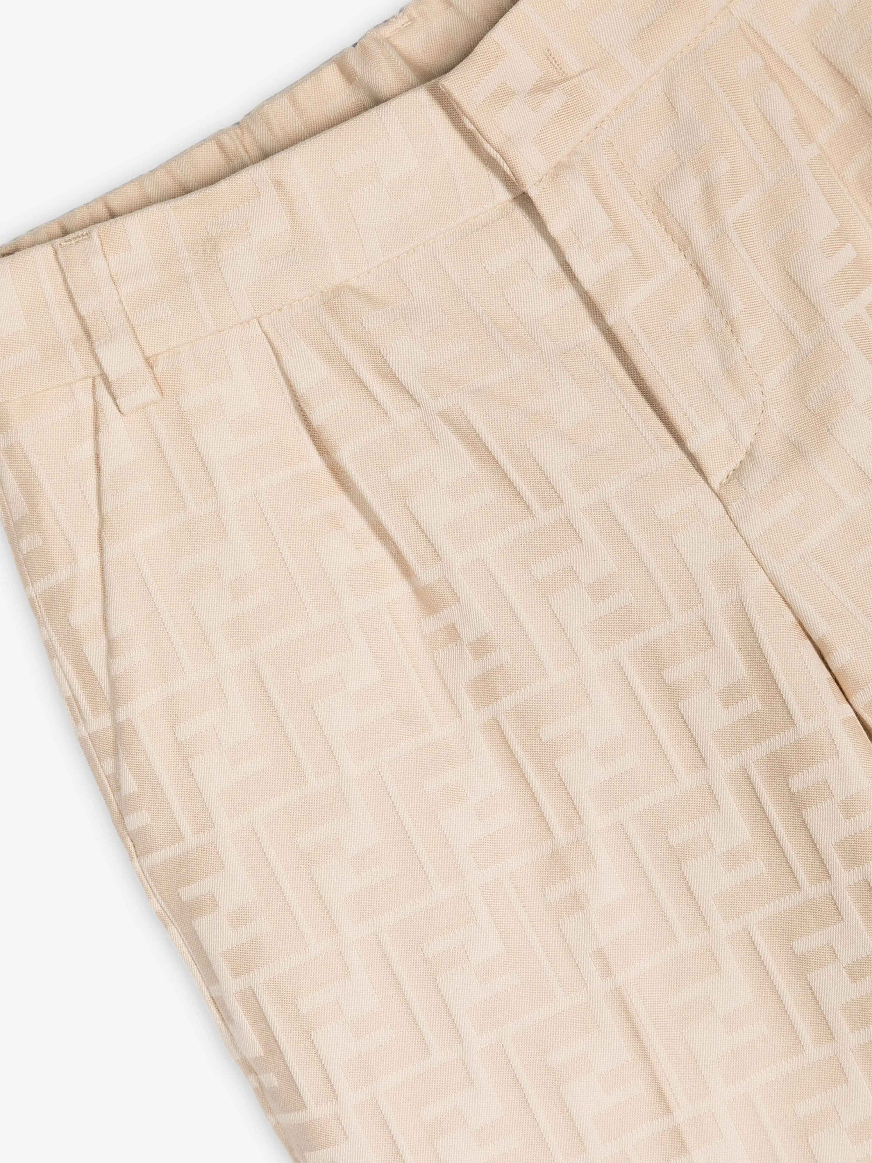 Fendi Boys FF Jacquard Trousers in Beige